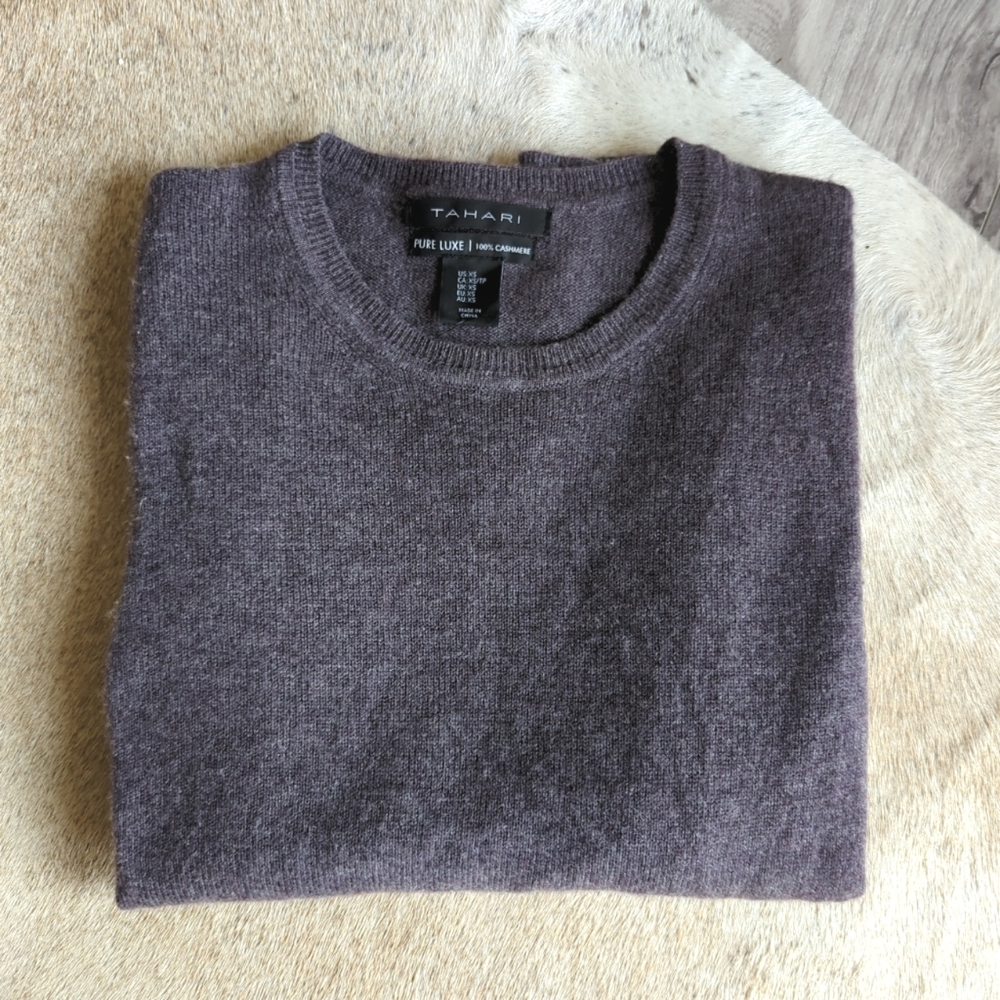 Tahari Pure Luxe 100% Cashmere Sweater Purple | Womens XS | Soft Cozy Knit